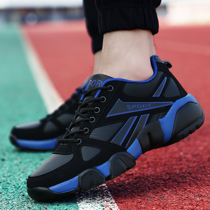 Foreign trade 2021 youth sports shoes trendy travel boys running wave shoes waterproof non-slip breathable deodorant black leather