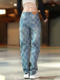 American trendy brand checkerboard jeans for men, spring and autumn new high street handsome wide-leg pants, versatile nostalgic straight pants