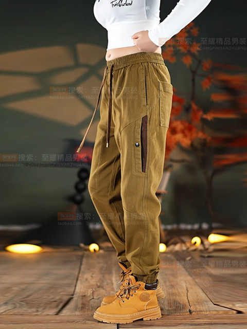 American heavyweight loose-fitting overalls for men in autumn and winter new style retro contrasting color splicing design versatile casual pants
