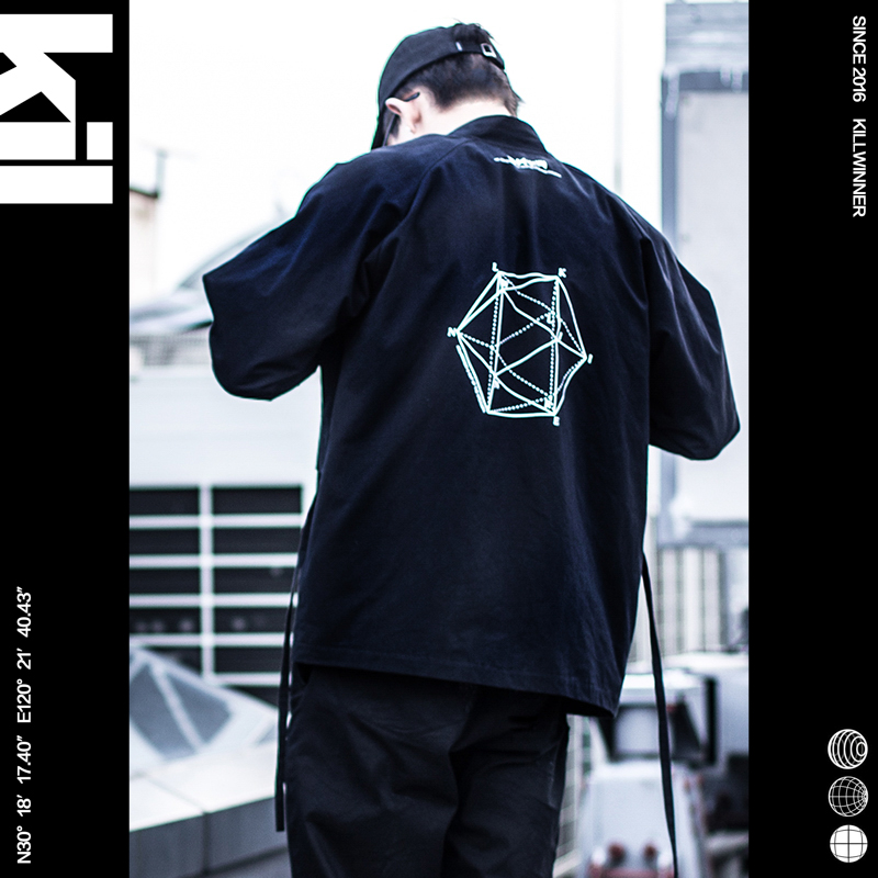 killwinner 2018 Geometric space printed streamer cardigan jacket Geometric tide brand jacket robe