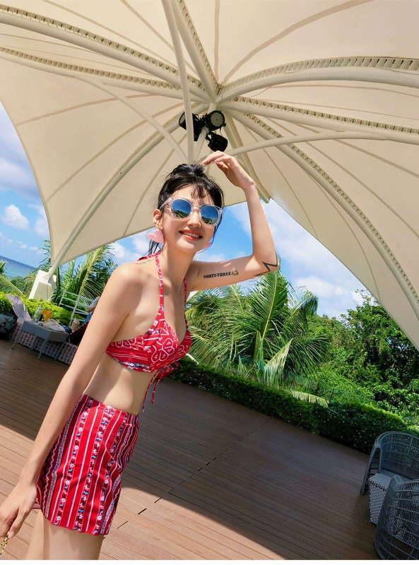 Bộ đồ tắm suối nước nóng nữ chia ba mảnh bikini che bụng thon gọn tập hợp đồ bơi Hàn Quốc nhỏ tươi - Bikinis bộ đồ tắm