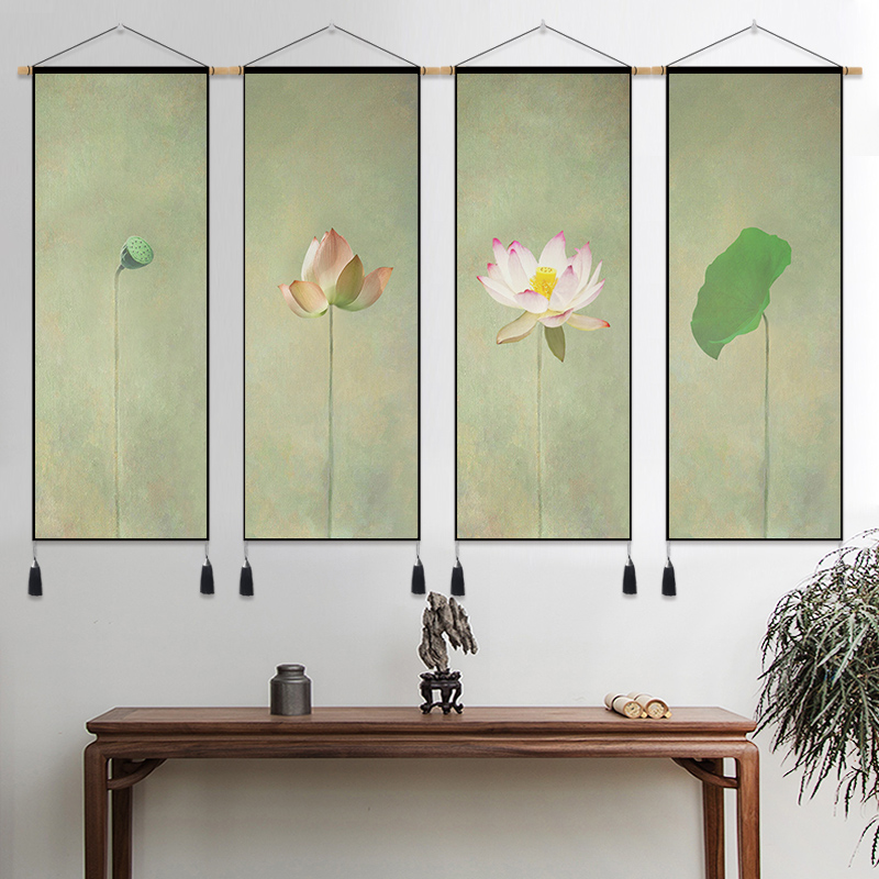 Chinese style lotus tapestry tapestry hanging painting background wall electric meter box living room decoration cloth art decoration painting