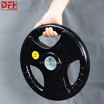 Rubber-coated barbell three-hole iron-coated large-hole hand gripping piece dumbbell weightlifting weight competition piece Olympic pole color black Austrian piece