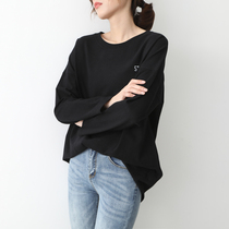 missjuju students Joker embroidery letter round neck cotton loose casual long base shirt long sleeve T-shirt