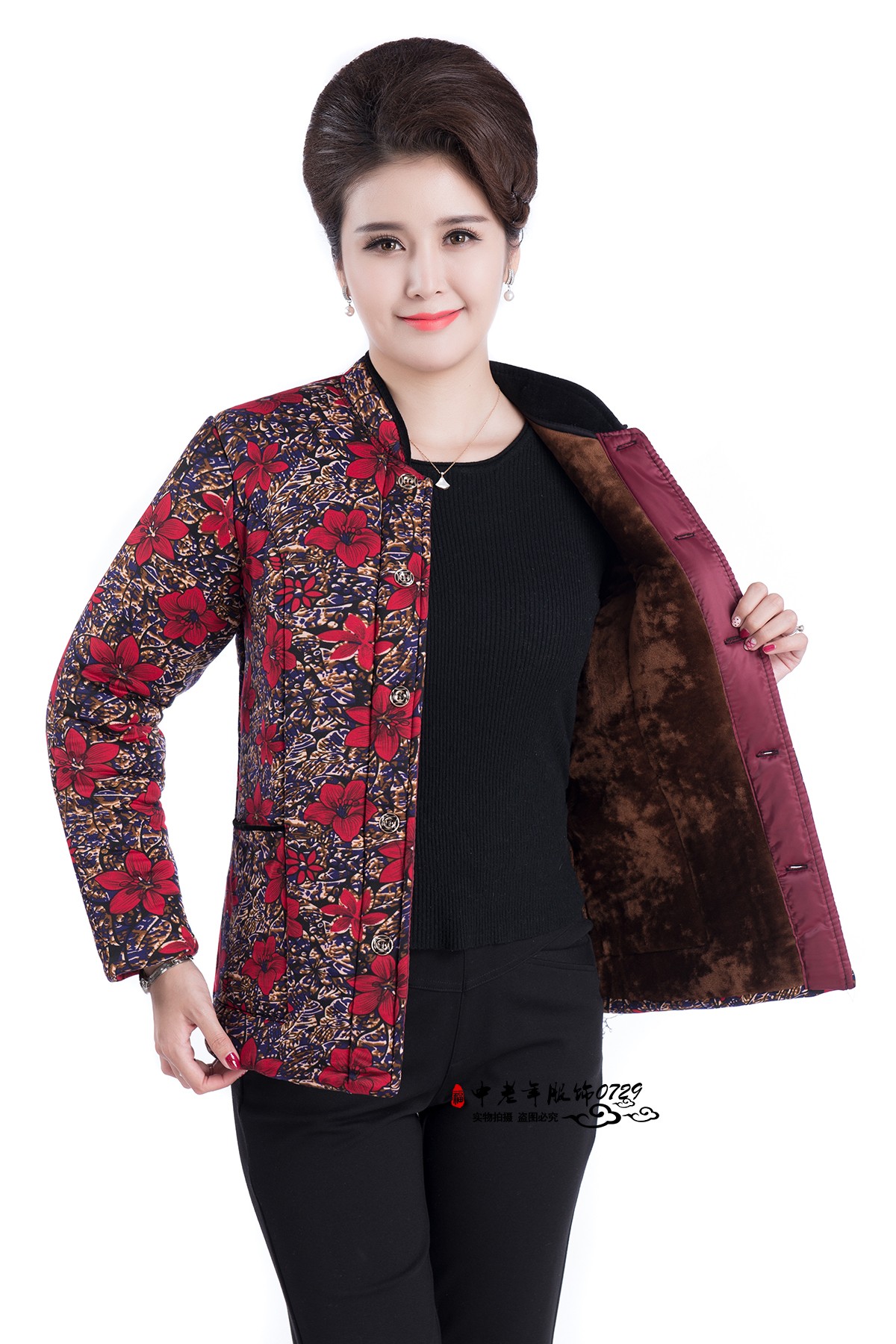 Áo khoác cotton cho phụ nữ trung niên dành cho người già quần áo mùa đông cho mẹ áo thun co giãn cỡ lớn cộng với áo khoác cotton bằng vải nhung dày cho bà áo kiểu tuổi 60
