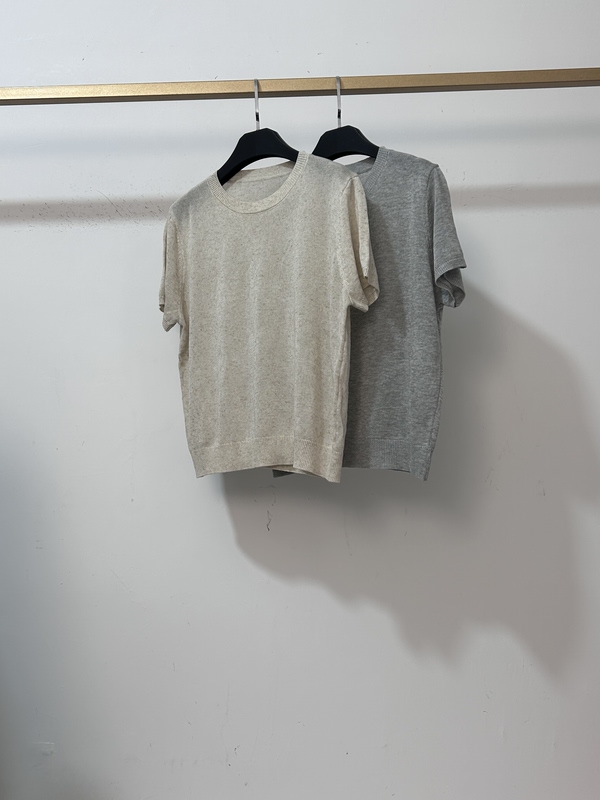 Breathable Feel for Summer! I Don'T Want to Take It Off after Wearing It ~ Heavy Linen Round Neck Short-Sleeved Knit Top