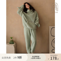 Nedias new pajamas womens winter coral velvet warm long sleeve fun hooded pull-over lamb down home wear set