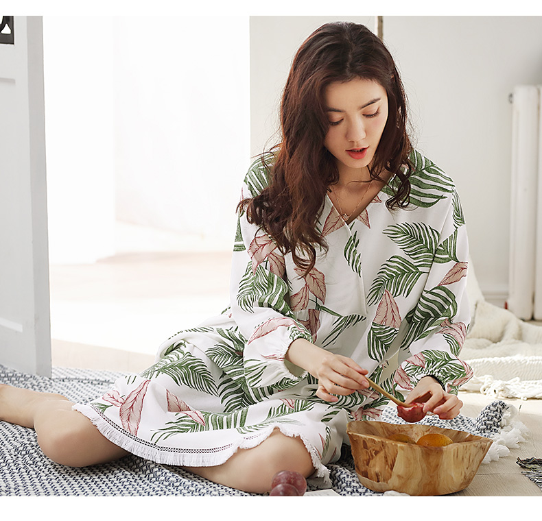 Nedia 2018 Bộ đồ ngủ Hàn Quốc Váy ngủ nữ mùa thu Cotton cao cổ tươi thời trang Hoa dài tay Dịch vụ nhà mùa hè váy đầm dễ thương