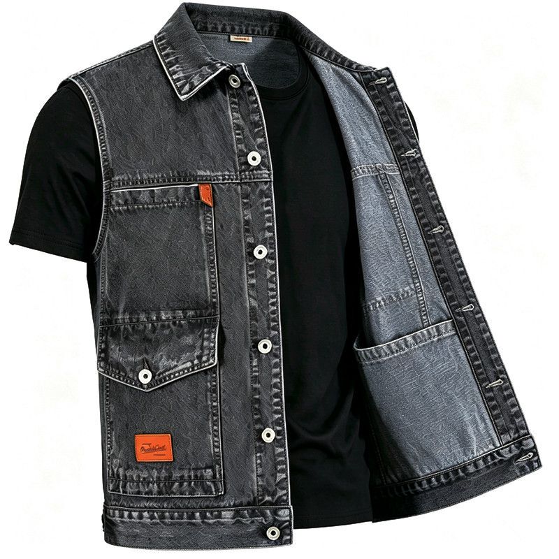 Summer American Retro Denim Jacket for Men with Multiple Pockets, Trendy and Stylish Vest, Workwear Vest, Vest Jacket Summer American Retro Denim Jacket for Men with Multiple Pockets, Trendy and Stylish Vest, Workwear Vest, Vest Jacket