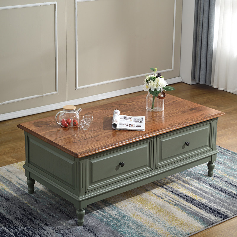 American light extravagant tea table small family type pure solid wood rectangular tea table minimalist living-room Mediterranean TV cabinet composition