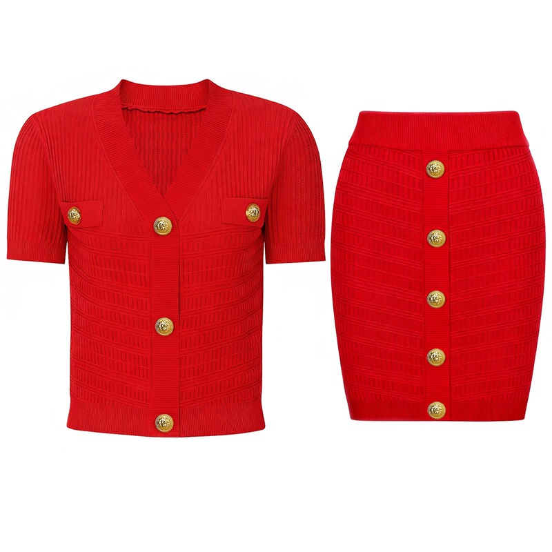 Effie Balman 2025 Summer and Autumn New Fashion Internet Celebrity Knitted Short-Sleeve Top T-Shirt + Half Skirt Set