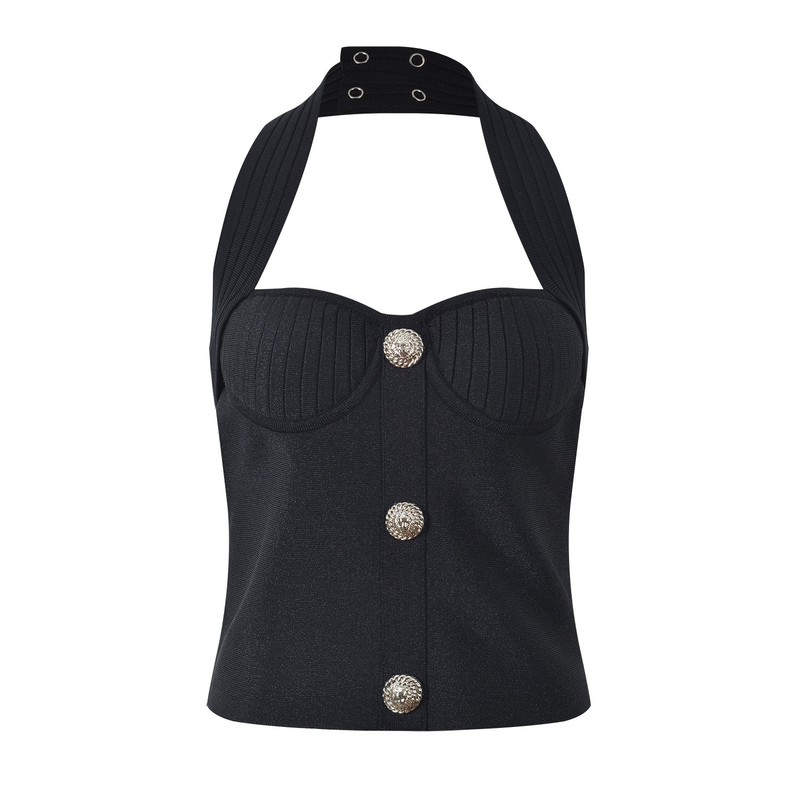Effie Balmain 2025 Spring/Summer New French Style Socialite Halter Neck Sleeveless Slim Fit Sweet and Spicy Top