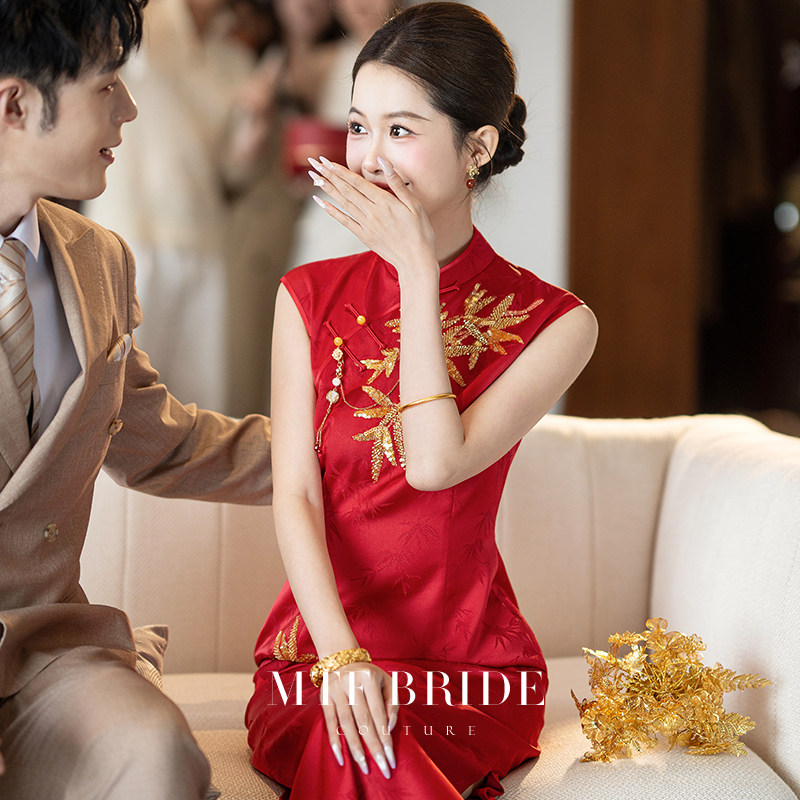 Man Tingfang новое китайское платье в национальном стиле cheongsam для невесты, красивое платье для помолвки, 2026 летнее новое свадебное платье для тостов