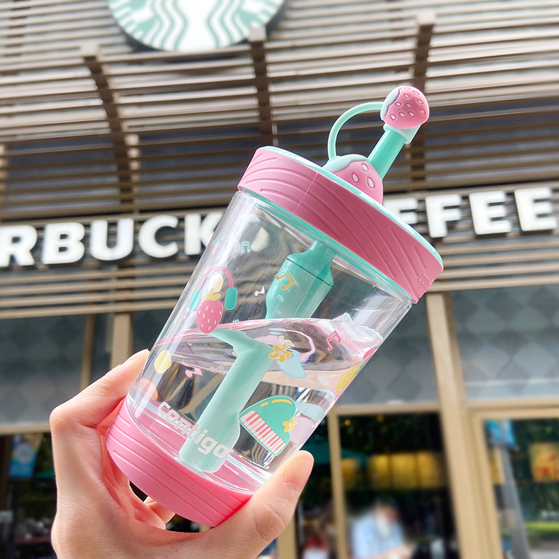 United States Contigo Condique 2020 Pink Purple Cute Cherry Blossom Cat Child Straw Anti-Leak Traveling Water Cup