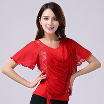 National standard dance modern dance suit horn square dance top new lace short-sleeved Latin dance top