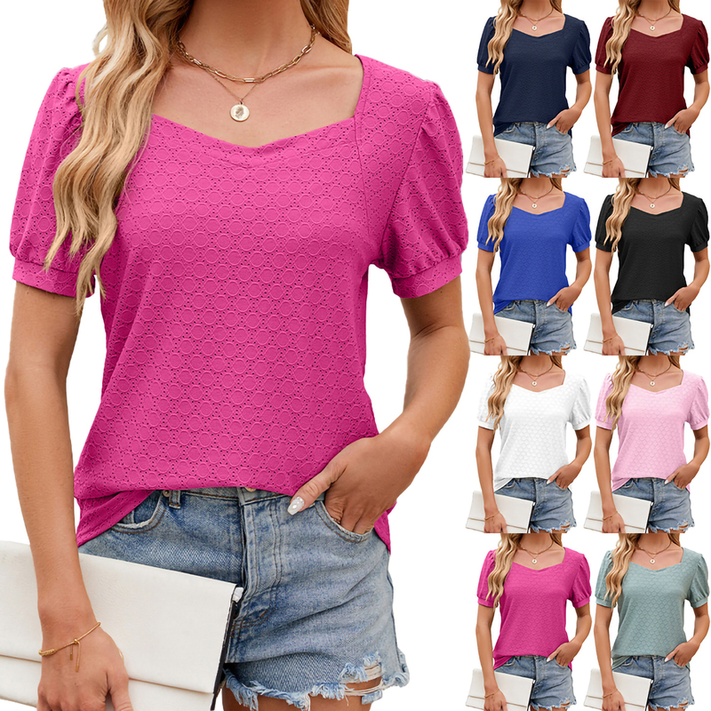 The Capri Tee Summer Women's Square Neck Puff Sleeve T-Shirt