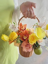 Rattan portable flower arrangement imitation rattan hand-woven flower shop wicker flower basket living room decoration photo-taking pastoral basket