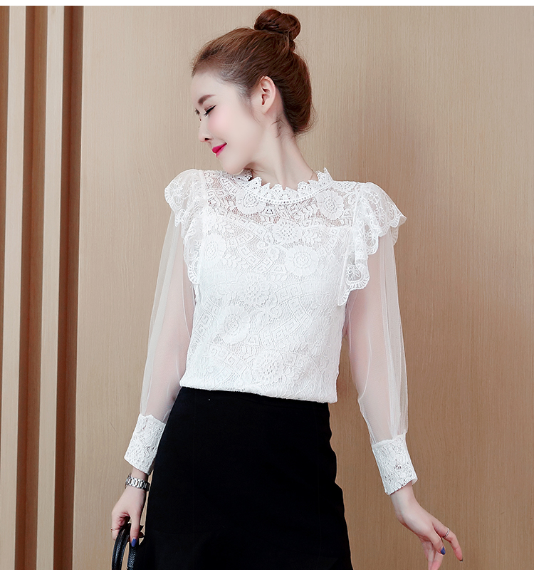 VK旗艦店 韓系蕾絲衫圓領燈籠袖長袖上衣