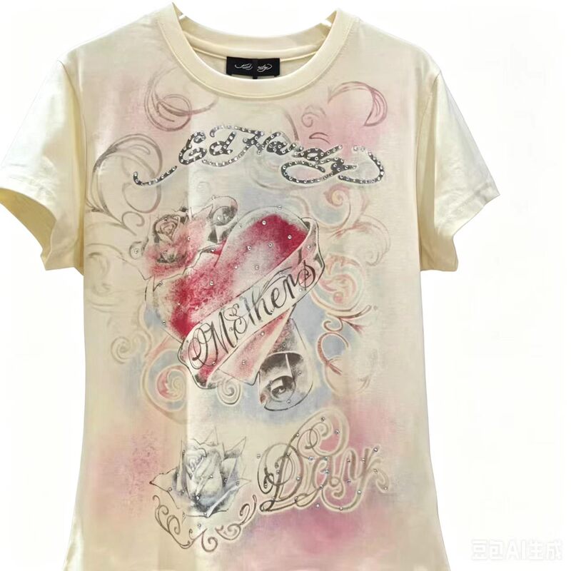 Trendy Brand Ed Hardy Women's Summer Gothic Totem Rhinestone Print Slim-Fit Short-Sleeve T-Shirt Trendy Brand Ed Hardy Women's Summer Gothic Totem Rhinestone Print Slim-Fit Short-Sleeve T-Shirt