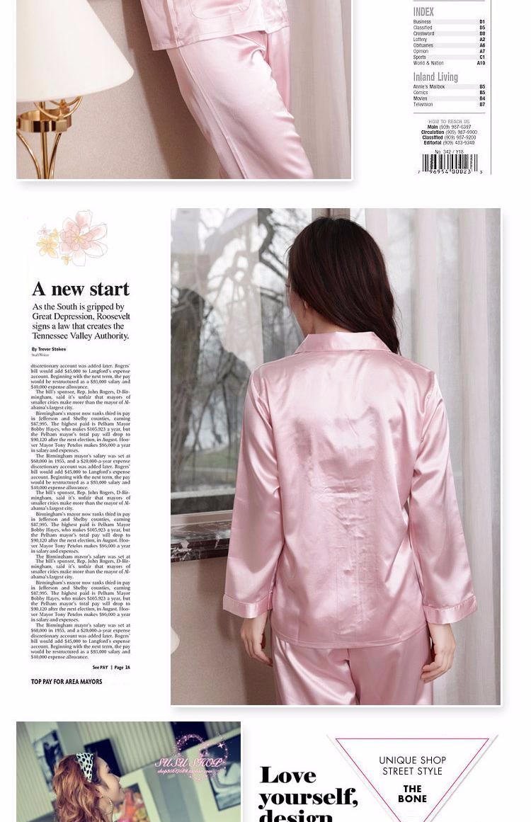 Mùa xuân và mùa hè thêu lụa dài tay lụa satin phía trước khóa đồ ngủ chì retro phụ nữ trung niên dịch vụ nhà mẹ đồ bộ mặc nhà pijama