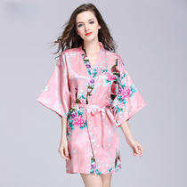 Nightgown female silk pajamas wedding bridesmaids with hands wedding sexy bathrobe Ice Silk bride makeup morning gown