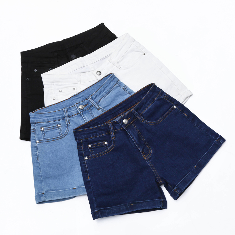 Plus Size Denim Shorts for Women, Summer High-Waisted Elastic Rolled Hem Shorts for Chubby Girls, A-Line Shorts 100kg Plus Size Denim Shorts for Women, Summer High-Waisted Elastic Rolled Hem Shorts for Chubby Girls, A-Line Shorts 100kg