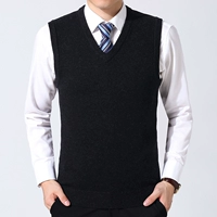 Đặc biệt hàng ngày áo len nam trung niên len rắn màu ấm vest vest vest nam trung niên V-vest mùa đông áo len không tay