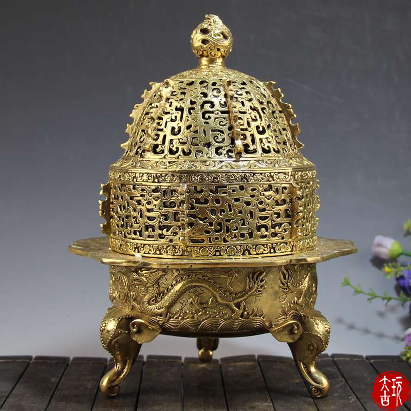 New antique copper Copper incense burner Aroma stove Antique elephant dragon pattern aroma stove Home decoration incense ornaments