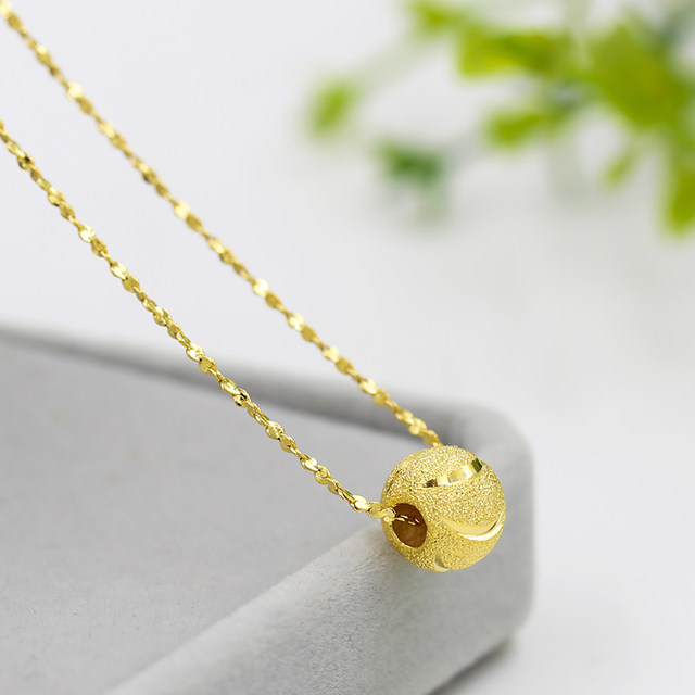 Colored gold necklace for women genuine 925 sterling silver plated 18k gold necklace thin clavicle chain transfer bead pendant does not fade