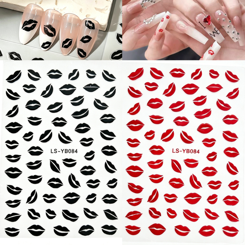 Valentine's Day Nail Art Stickers Lipstick Lip Print Nail Stickers Waterproof Nail Decoration Black Red Lip Pattern Nail Stickers Valentine's Day Nail Art Stickers Lipstick Lip Print Nail Stickers Waterproof Nail Decoration Black Red Lip Pattern Nail Stickers
