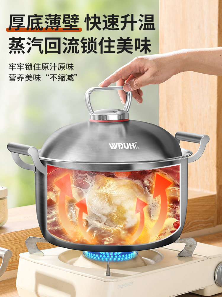 Stainless Steel Soup Pot for Home Use, New Model 2026, Suitable for Gas Stoves and Induction Cookers, Double-Handle Steamer, Large Capacity