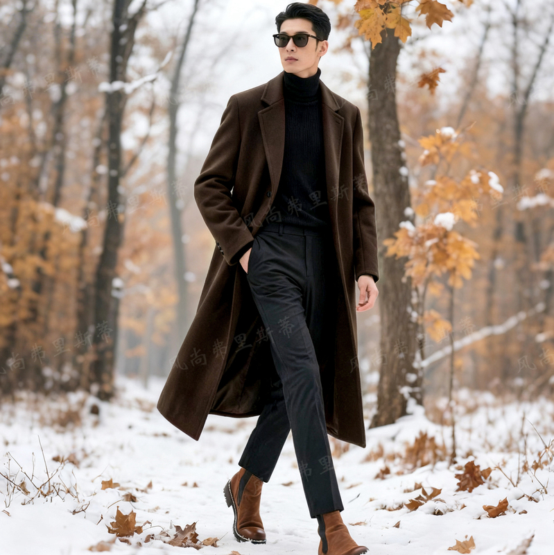2025 Autumn and Winter New Men's Woolen Coat Long Jacket Men's Clothing Thickened Large Size British Style Cashmere Men's