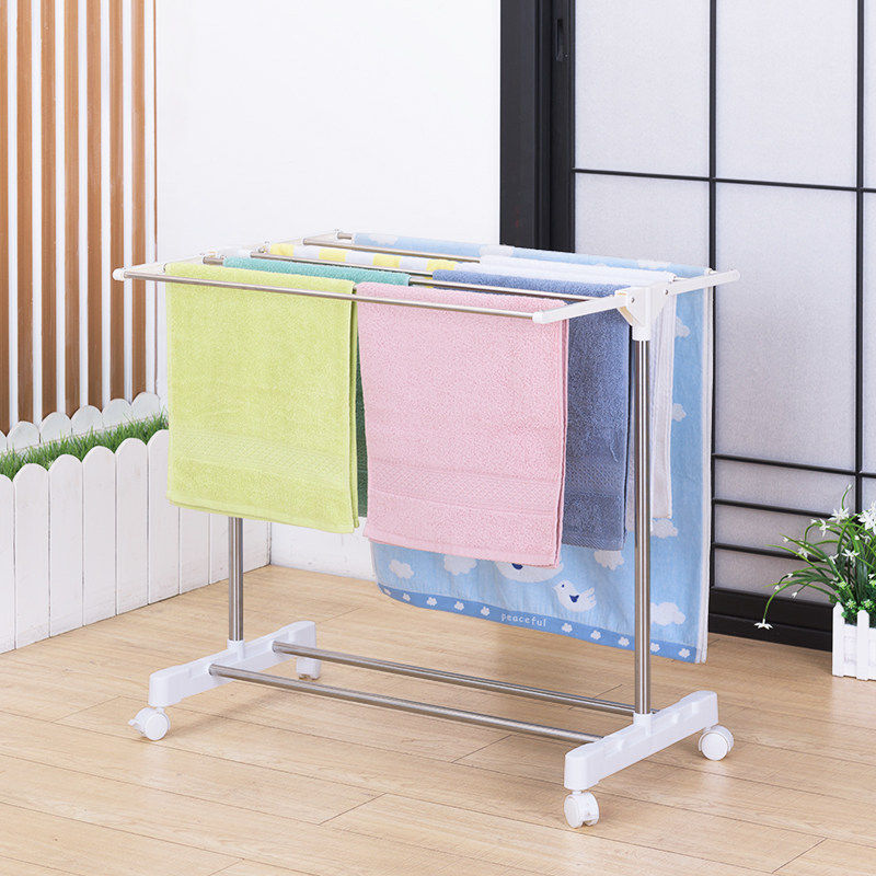 Floor-to-ceiling towel rack folding indoor small bay window clothes rack Bathroom bathroom bath towel rack Baby diaper rack