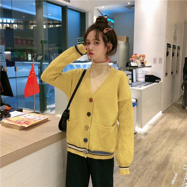 VK旗艦店 韓國學院秋冬彩色扣針織單品外套