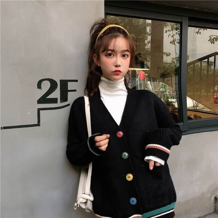 VK旗艦店 韓國學院秋冬彩色扣針織單品外套