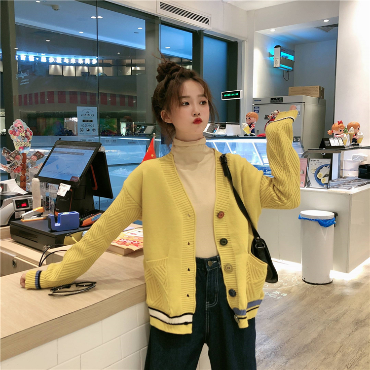 VK旗艦店 韓國學院秋冬彩色扣針織單品外套
