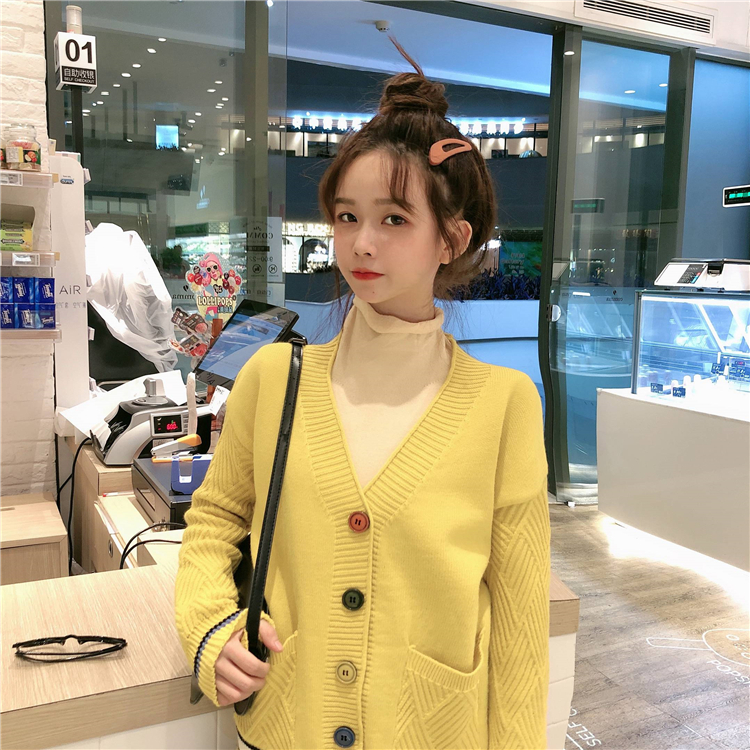 VK旗艦店 韓國學院秋冬彩色扣針織單品外套