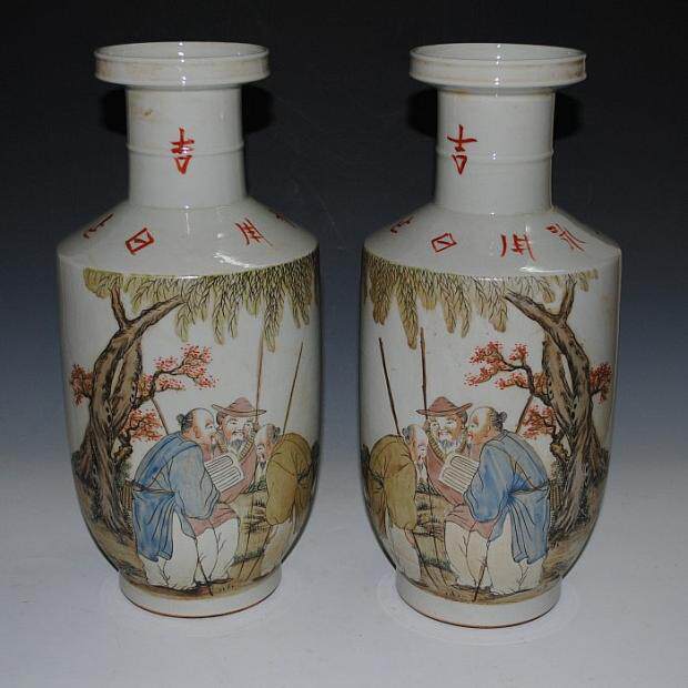 Jingdezhen Ceramic Ceramics Republic Light Downpour Figure Vase to Bottle Firecrackers Bottle Imitation Ancient China Porcelain Collection Ancient Play Dong