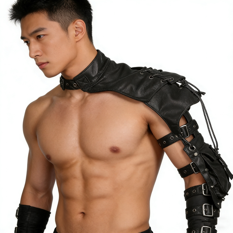 European and American Gothic Leather Vest with Sleeves, Vintage Stand-Up Collar Vest, Steampunk Studded Motorcycle Armor Combat Jacket European and American Gothic Leather Vest with Sleeves, Vintage Stand-Up Collar Vest, Steampunk Studded Motorcycle Armor Combat Jacket