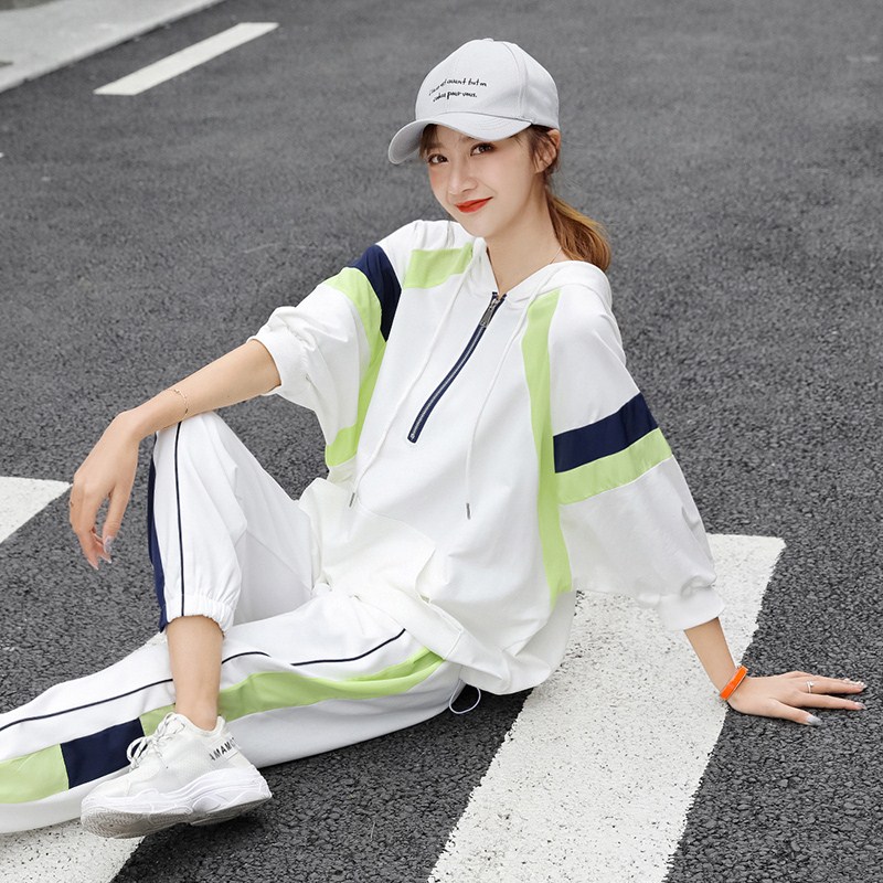 Hong Kong's new sports suit women's spring autumn season casual wide pants fashion Loose Clothing Slim two sets