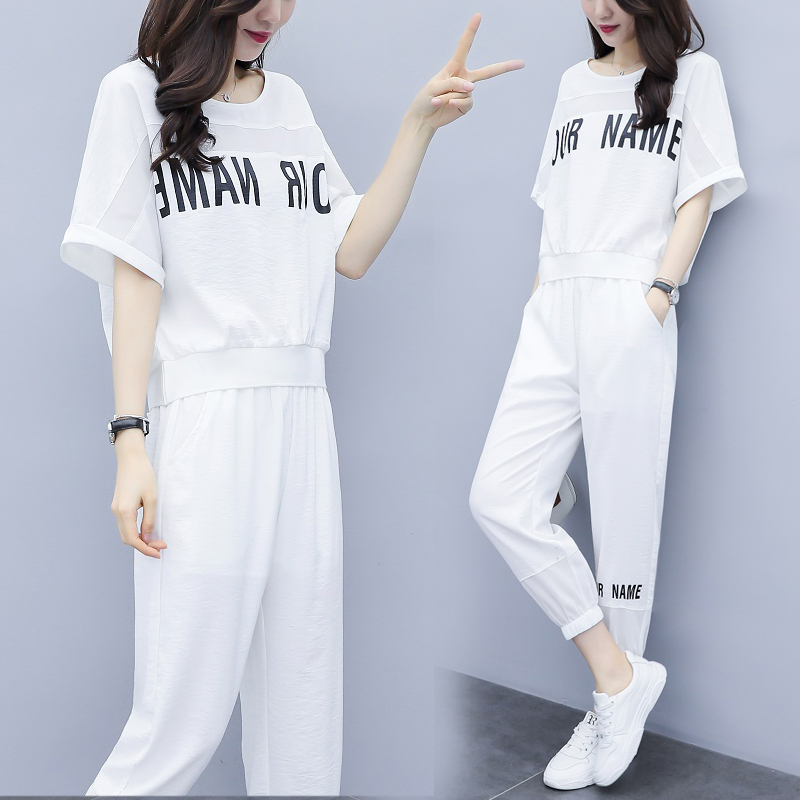 Hong Kong Sports Suit Women's Summer Fashion Loose thin Korean version Short sleeves casual thin Harun pants Two sets