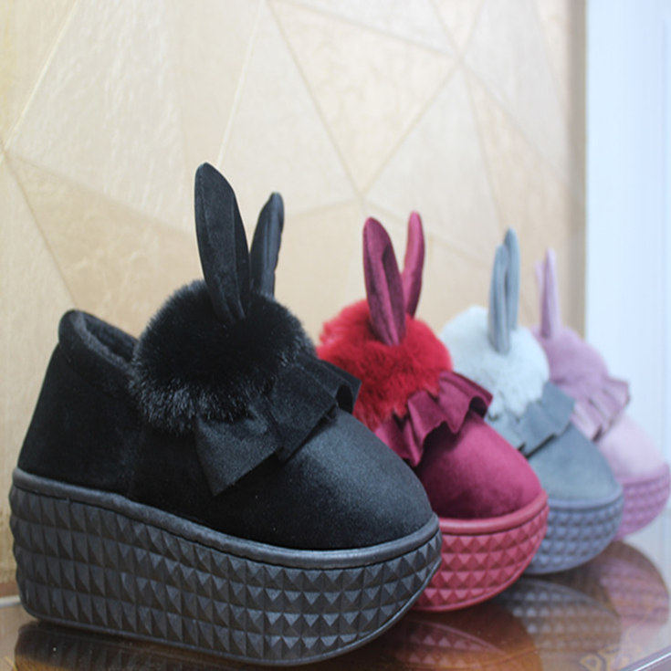 Indoor Home Cotton Shoes High Heel Slope Heel Slip Winter Lady Bag Heel Thick Bottom Korean Version Cartoon Cute Cotton Slippers