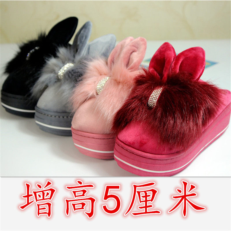 2018 New Pine Cakes Thick Bottom Slippers Women Han Edition Fashion Exterior Wearing Real Rabbit Fur Slippers High Heel-Lined Women's Shoes