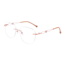 Fashionable rimless glasses for myopia women can be equipped with degree astigmatism plain face rimless anti-blue light eyeglass frames