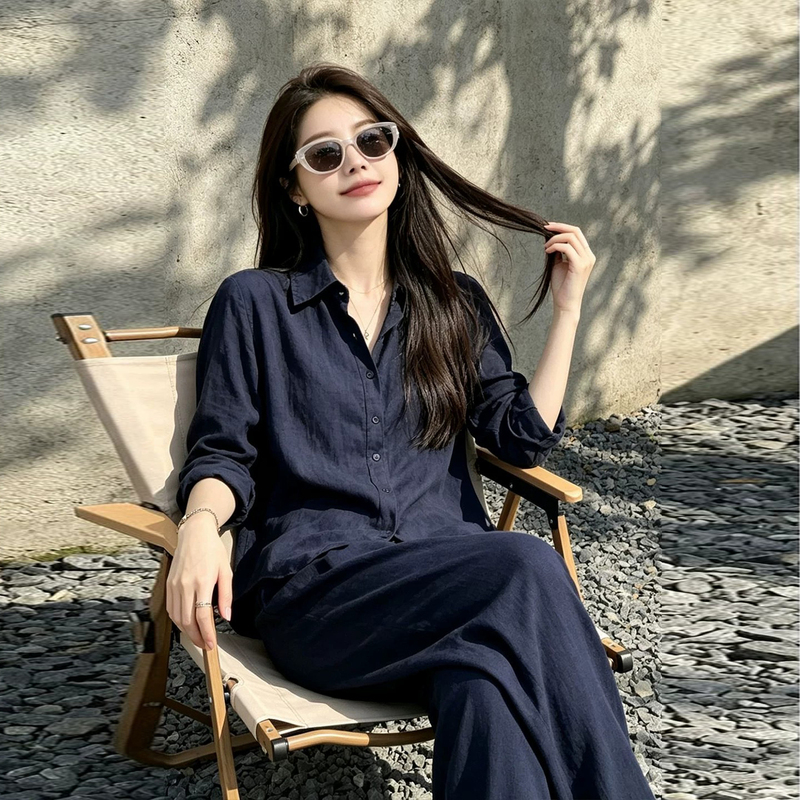 Old Money Style Cotton and Linen Super Popular Summer Outfit 2026 New Style Sun Protection Age-Reducing Linen Shirt Two-Piece Set