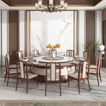 The new new Chinese hotel Electric dining table big round table clubhouse walnut color 20 round table turntable imitation marble