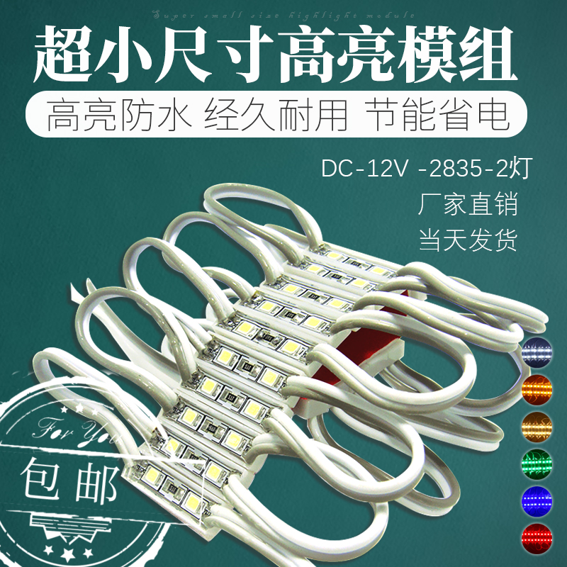 LED light-emitting small module waterproof 2835 glue 2 lamp module advertising word light box light source white yellow red green blue 12V