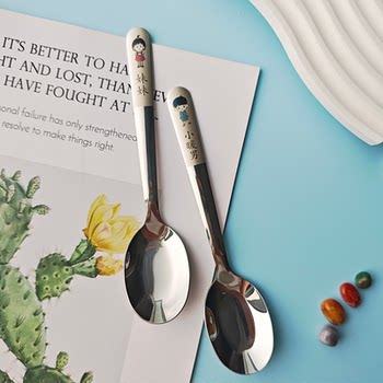 304 Stainless Steel Family Spoons, Household Spoons with Cartoon Patterns, Soup Spoons, Children's Eating Spoons