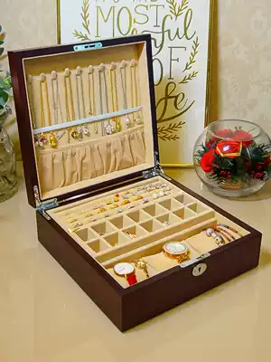 Jewelry box double wood wood veneer jewelry storage box ring necklace bracelet simple desktop