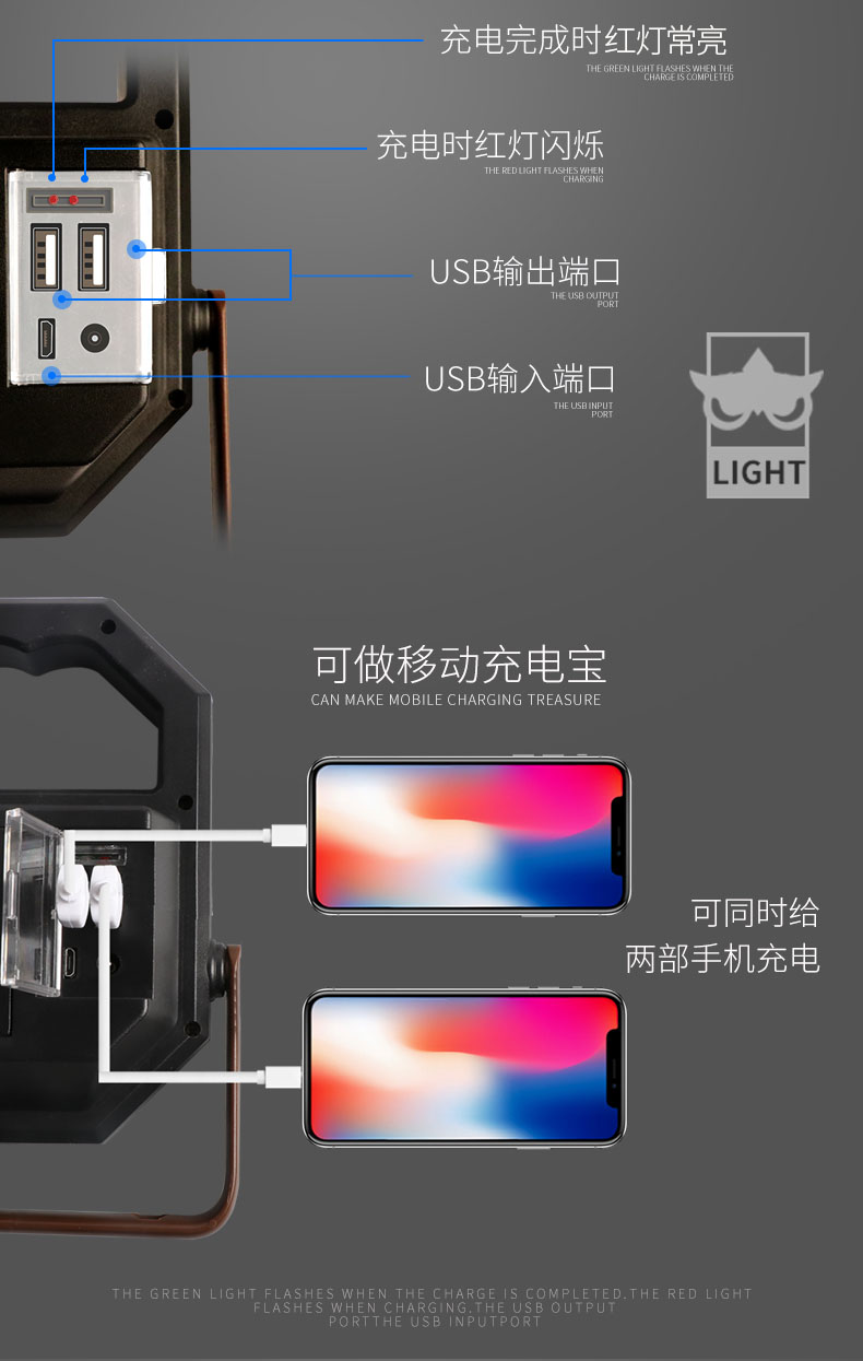 LED充电投光应急灯超亮照明户外露营便携式强光家用帐篷停电移动